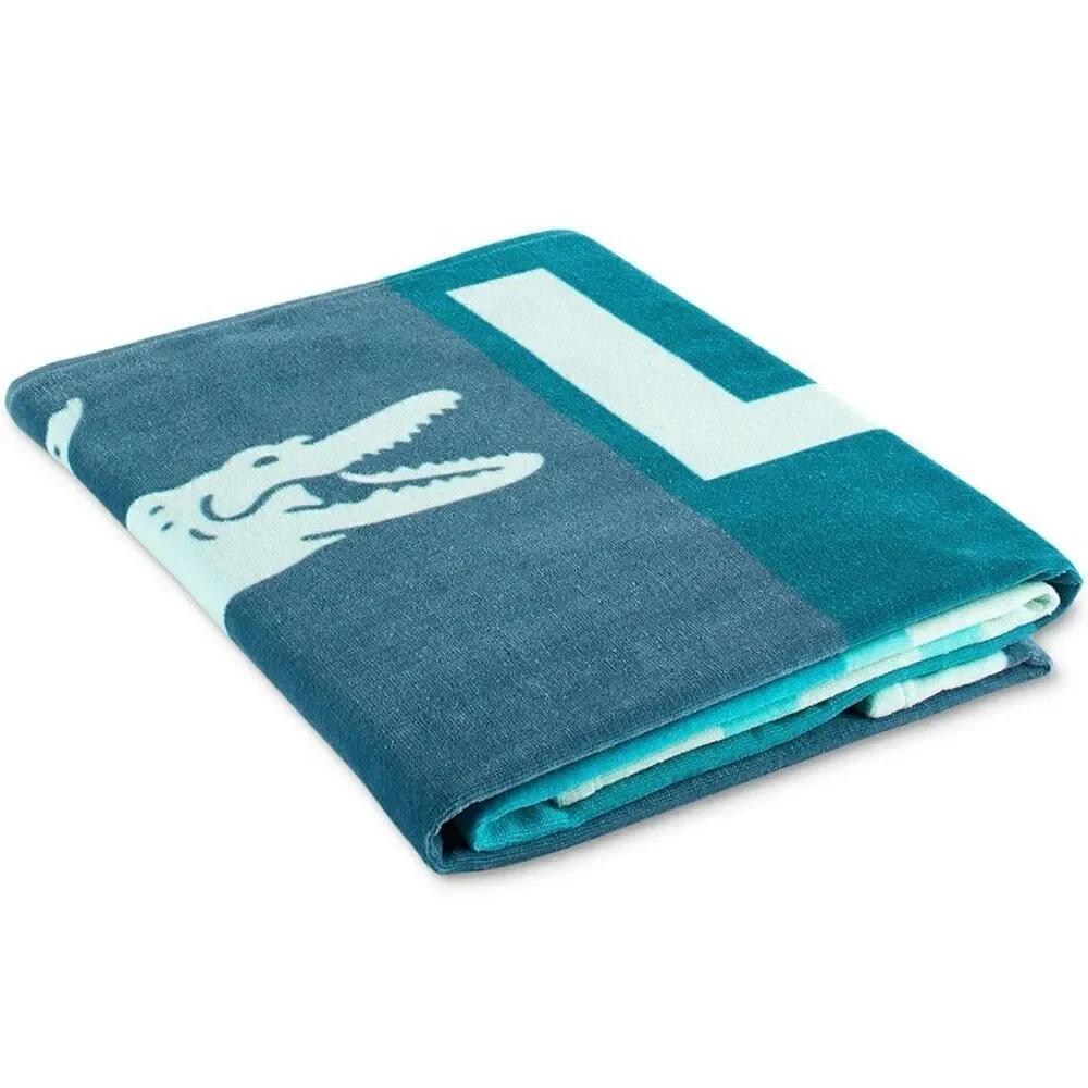 NWT Lacoste Gorgeous Green Ombre Blocks Logo 100% Cotton Big 72”x36” Beach Towel